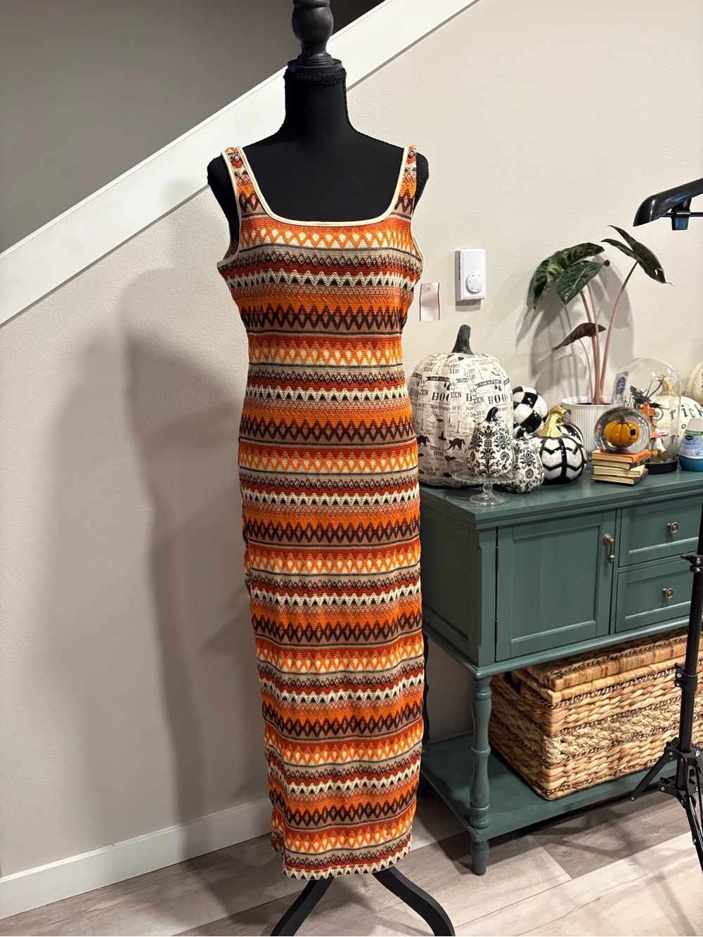 SHEIN Orange Striped Knit Maxi Dress